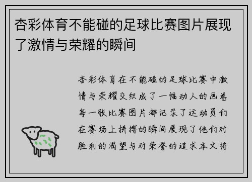 杏彩体育不能碰的足球比赛图片展现了激情与荣耀的瞬间